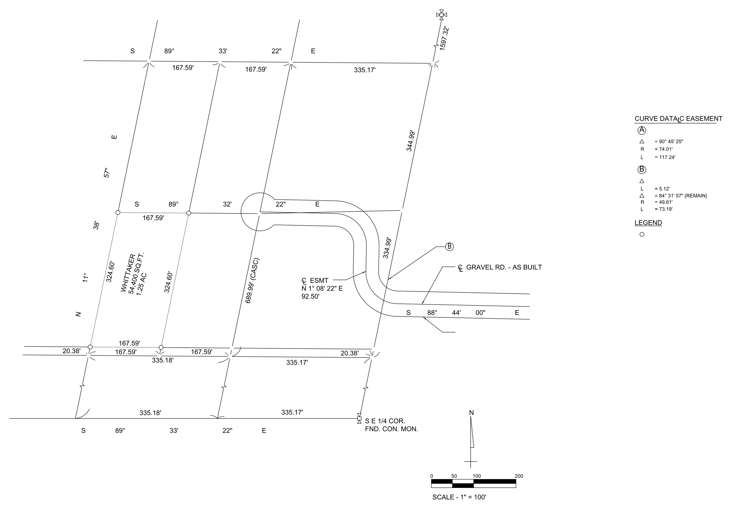 Remodel survey drafting: Lot lines, bearings, curve data, easements
